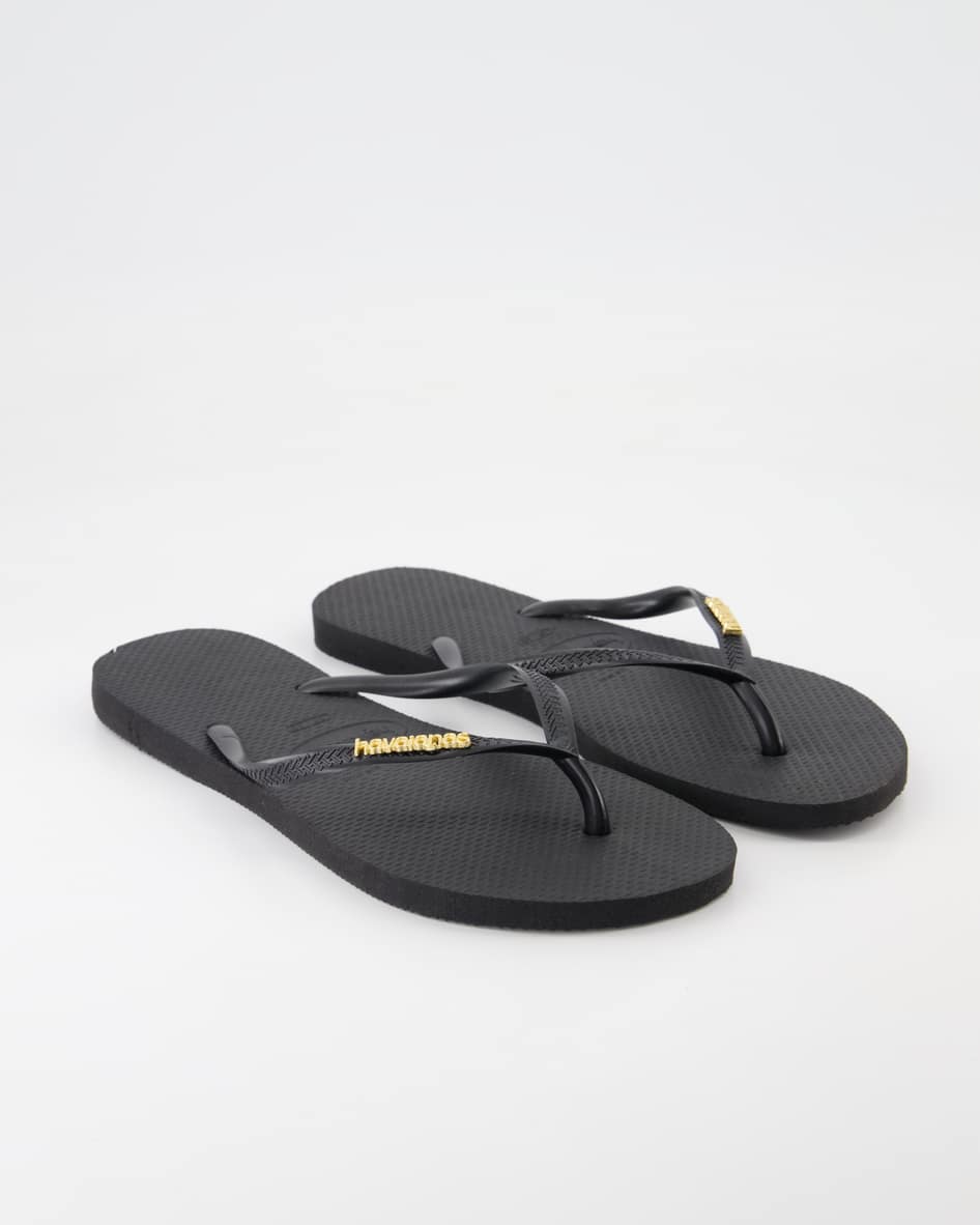 Havaianas Slim Logo Zehentrenner in Schwarz