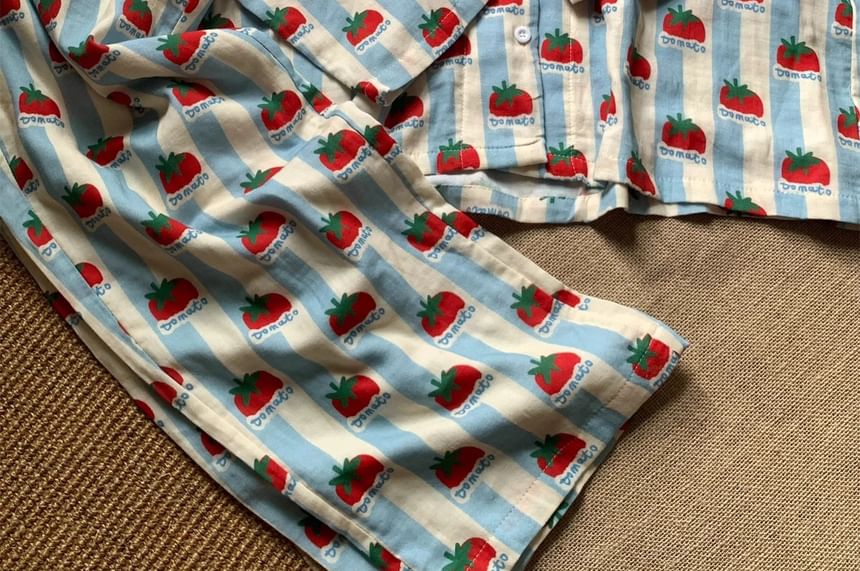GOUB - Pyjamaset: overhemd met tomatenprint en knoopjes + broek