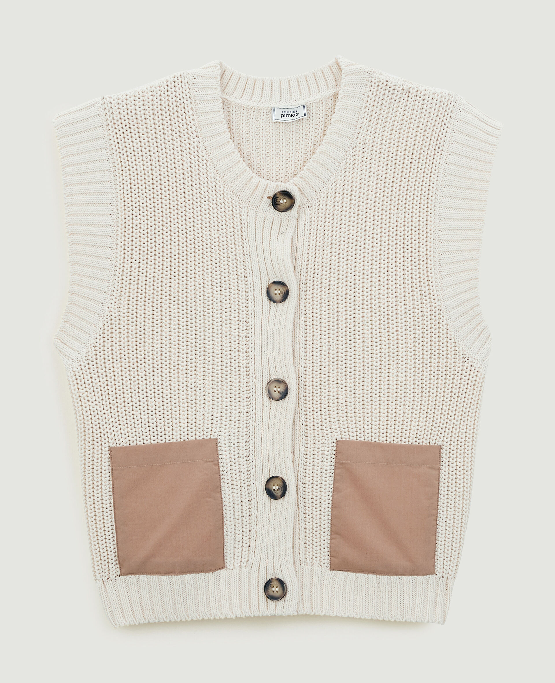 Gilet sans manche avec poches contrastées - Beige