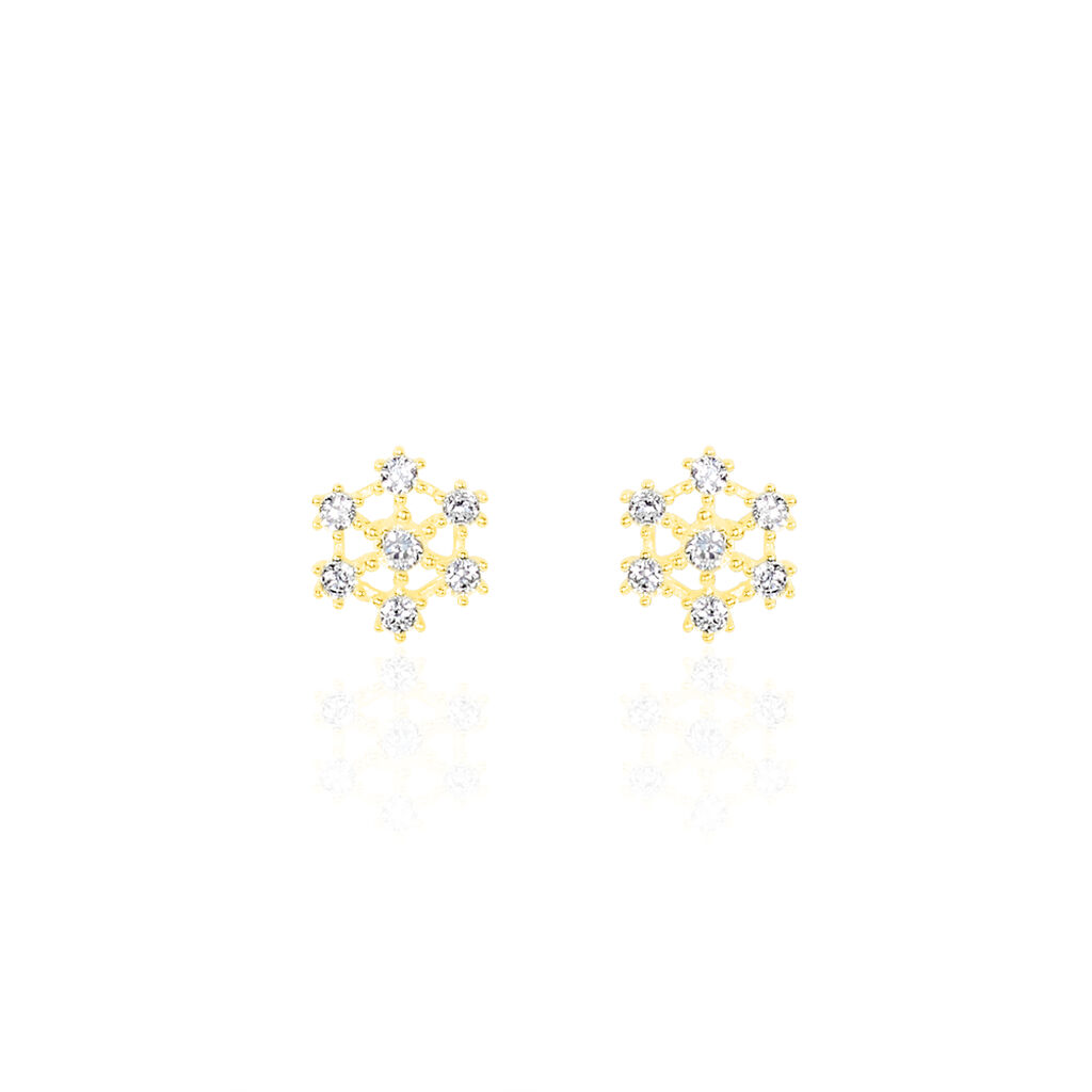 Boucles D'oreilles Puces Eileen Flocon Or Jaune Oxyde De Zirconium