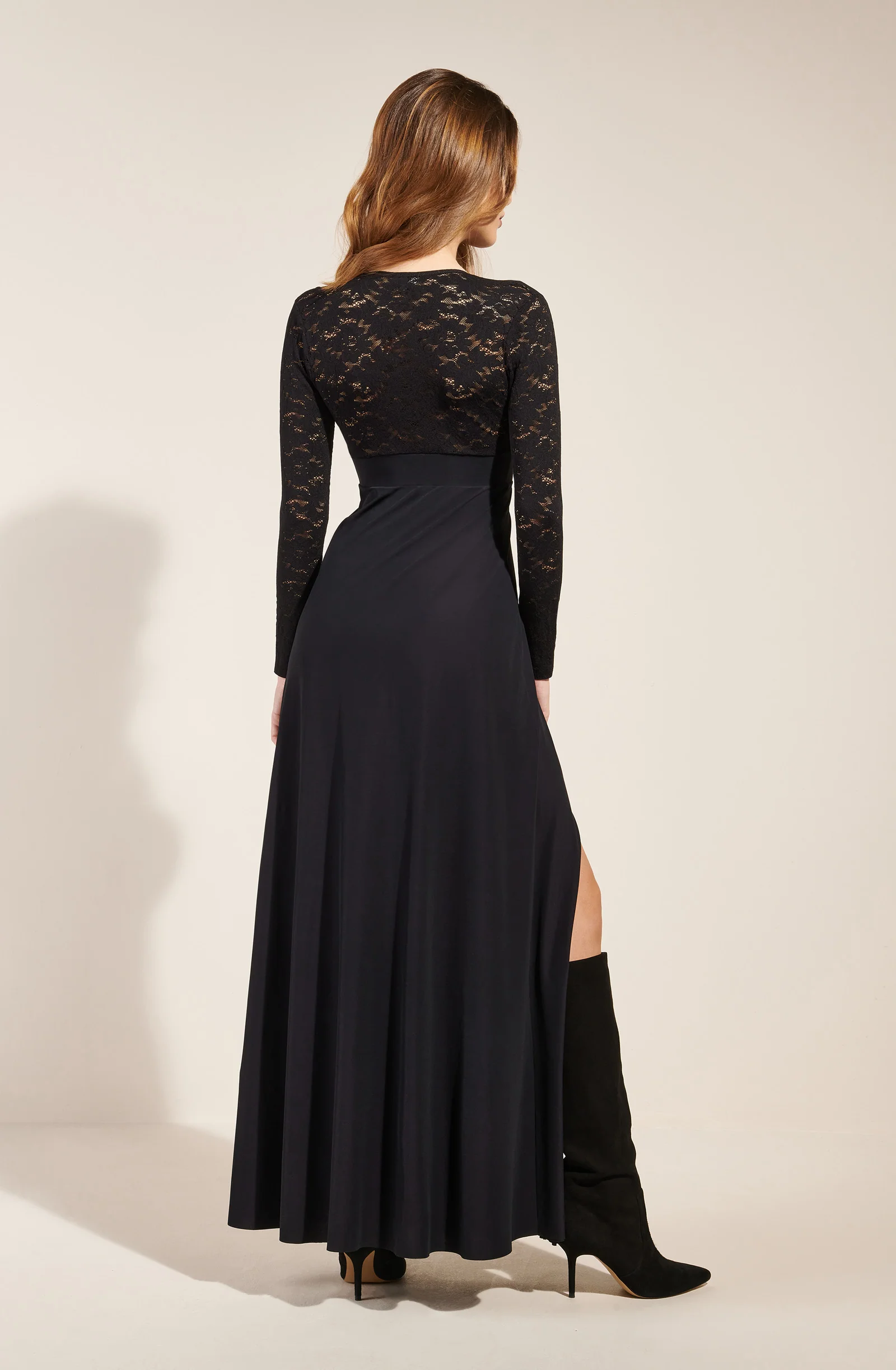 rivia Robe longue noire bi-matière en dentelle et voile Noir