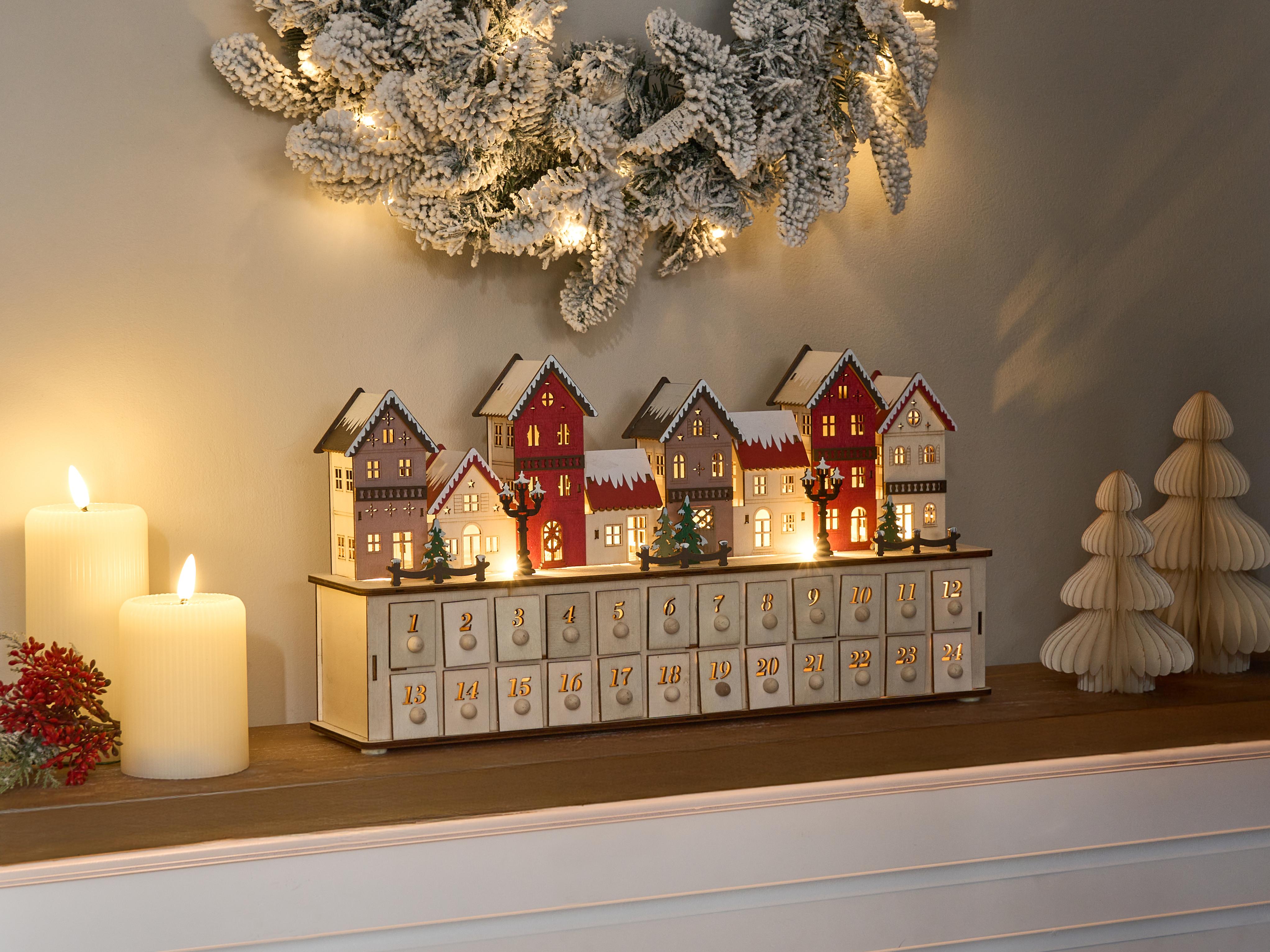 Kerstdecoratie LED VISTERFLO Adventskalender 24 cm Lichtbruin