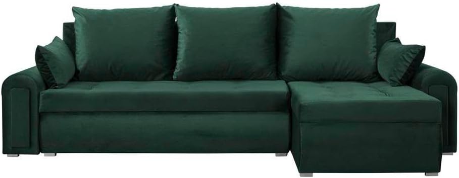 Forli Ecksofa mit Schlaffunktion und Bettkasten – Couch L-Form 232 x 143 x 80 cm in Grün, Basic Stoff, modernes Sofa mit Stauraum und komfortabler Liegefläche