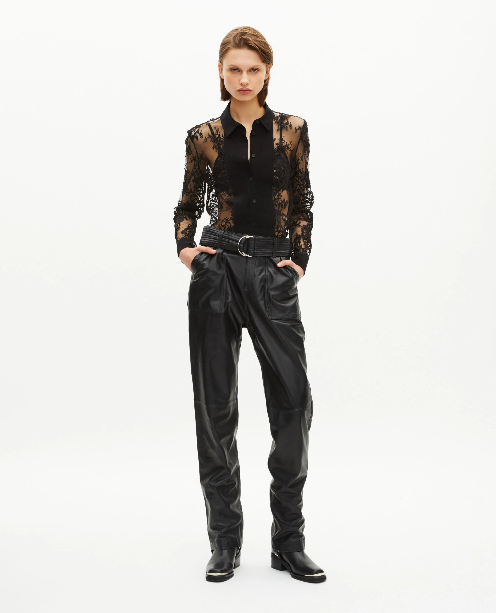 Pantalon droit en cuir