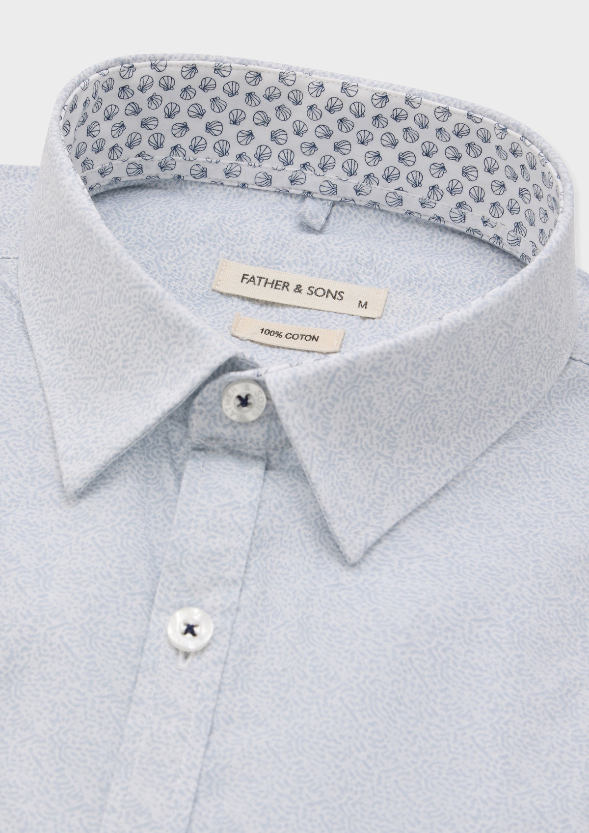 Chemise sport Slim en popeline de coton blanc à motif fantaisie bleu pâle