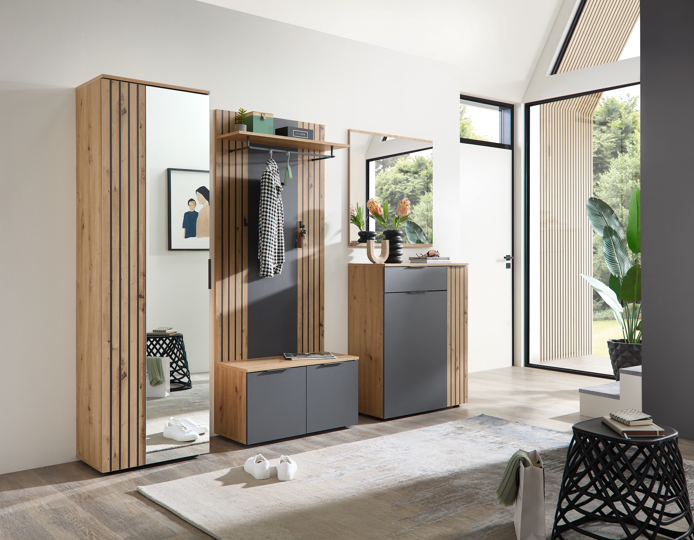 HBZ Garderobenschrank »Volano in Eiche Artisan Dekor, BxHxT 57x195x38cm« 1 Stk. tlg. Mit 1 Kleiderstange ausziehbar, 4 Einlegeböden