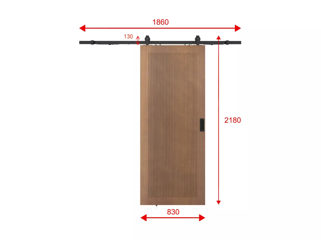 Porte coulissante avec système en applique en MDF et bois - naturel foncé - H205 x L83 cm - SANDORA