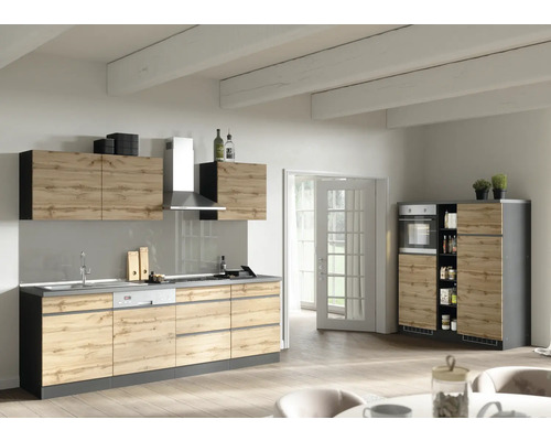 Held Furniture keukenblok met apparatuur PISA 390 cm wild eiken mat gedemonteerd omkeerbaar model 1129.6310