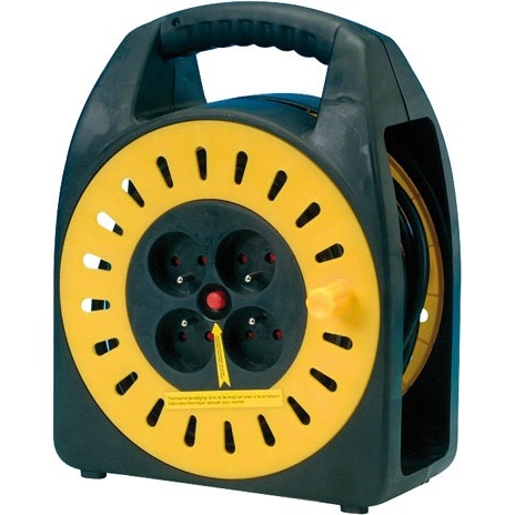Enrouleur ménager - 15 m - 3G1.5 mm² - 4 prises -  noir/jaune