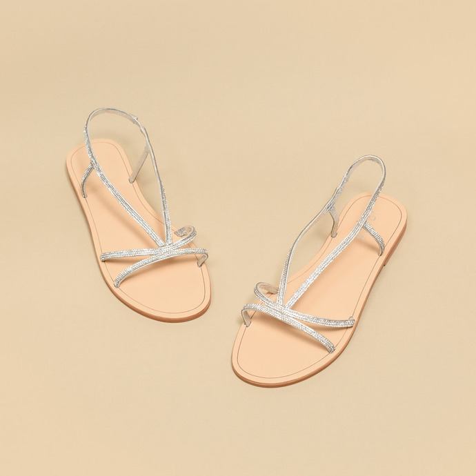 Sandales à brides  en cuir et strass argent