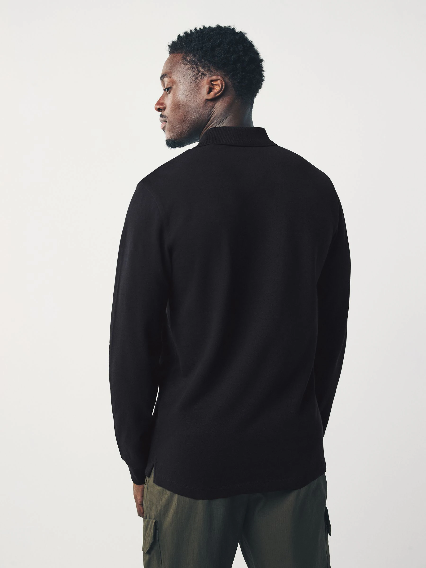 Zwart - Slim Fit - Piqué polo met lange mouwen