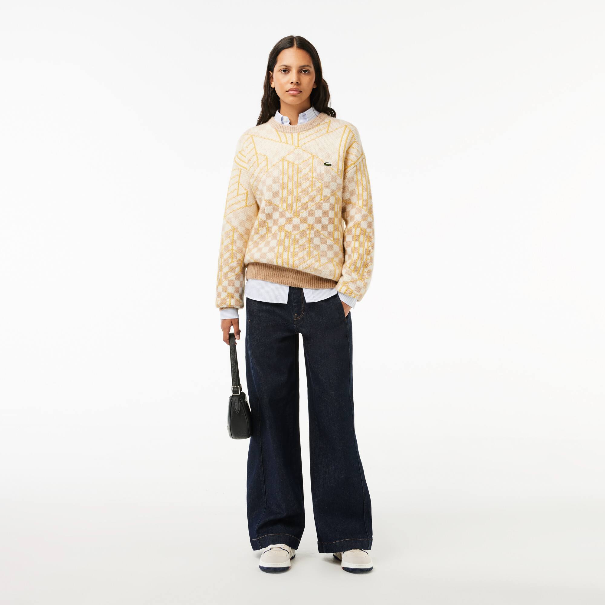 Pull jacquard monogramme en alpaga Pullovers - Marron - Lacoste - Unisex