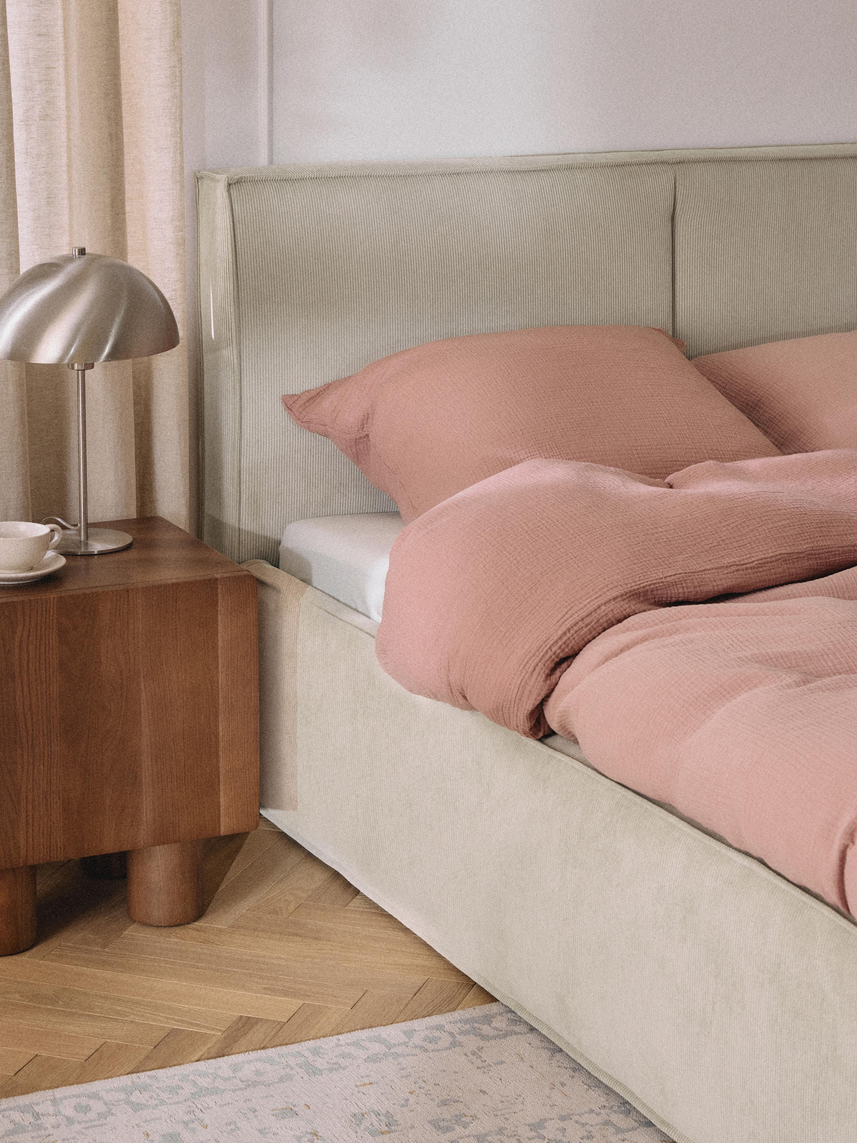 Ribfluwelen gestoffeerd bed Dream met opbergruimte