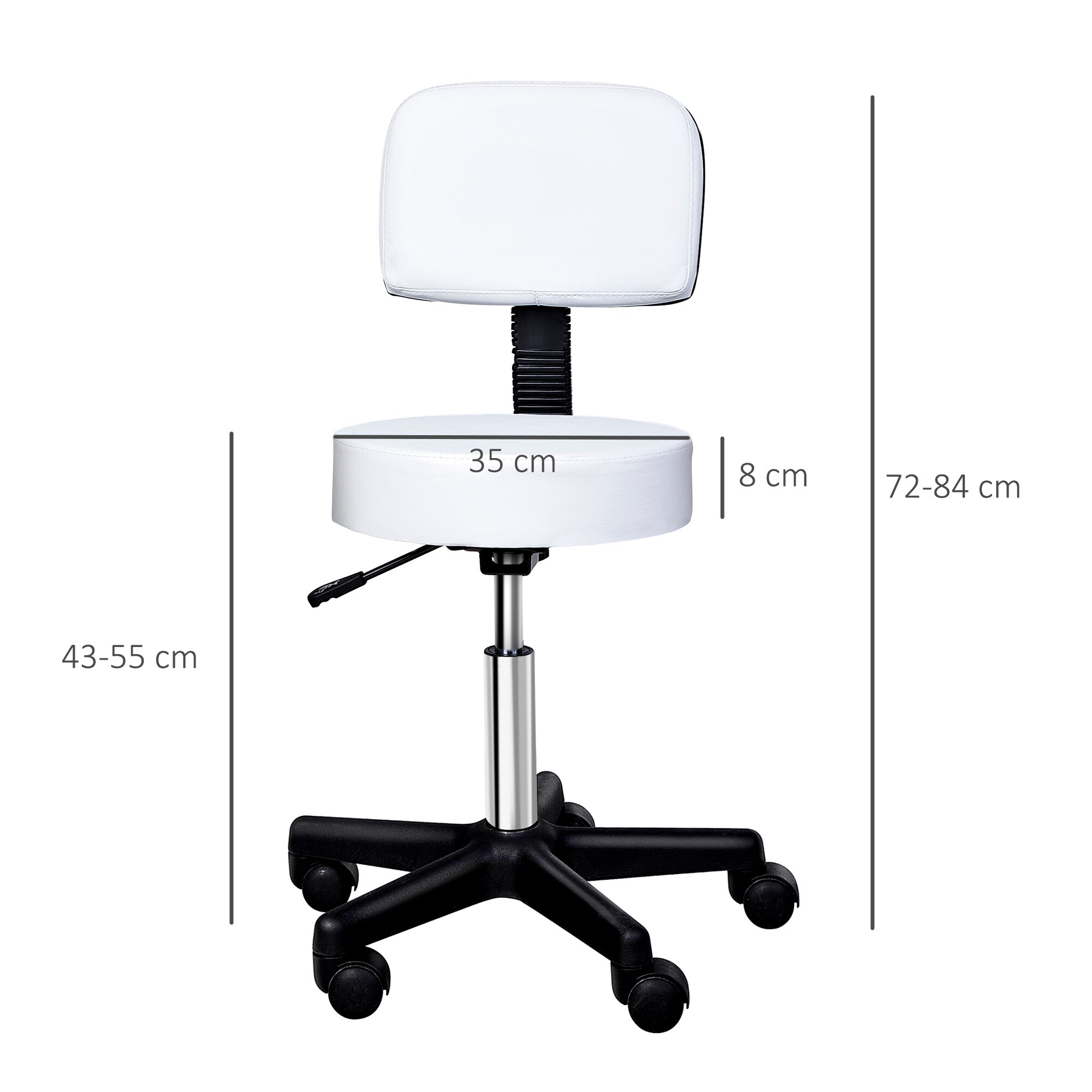 HOMCOM Rollhocker mit Lehne weiß 35 x (77-89) cm (ØxH)