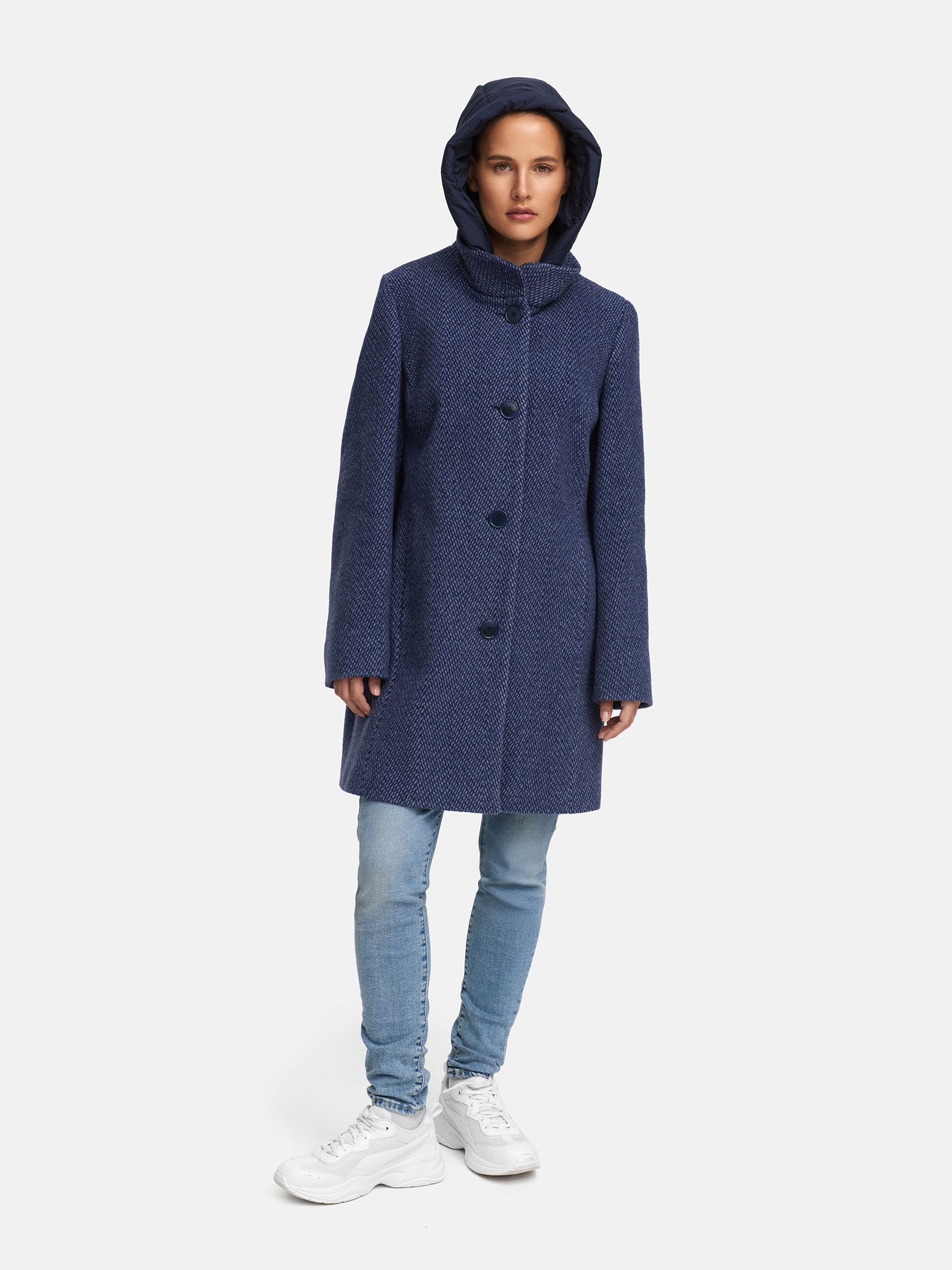 MANISA Wolljacke mit Kapuze mit Stehkragen und Kapuze, in Tweed-Optik