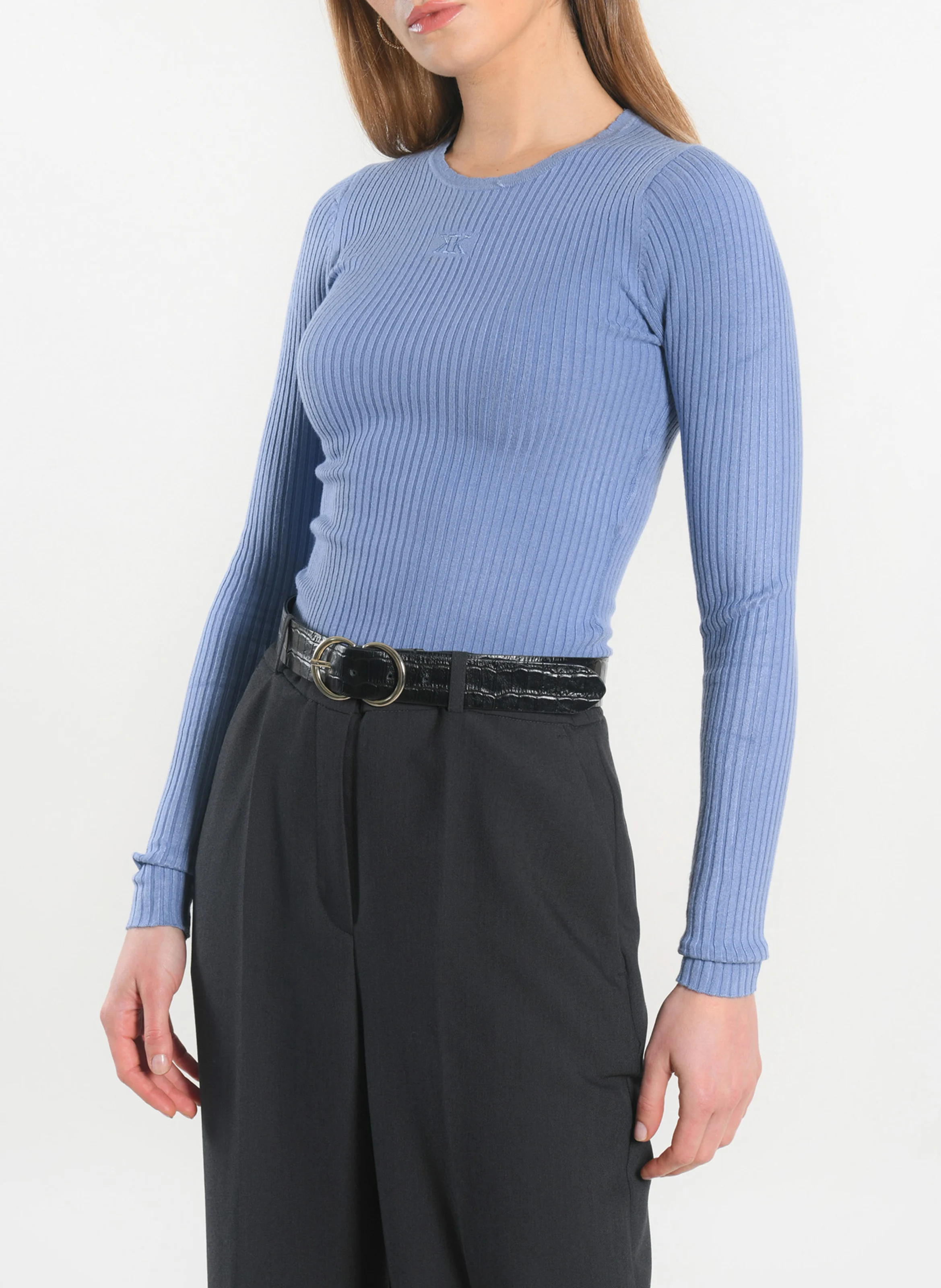ELISA - Pull en maille fine côtelée | Bleu