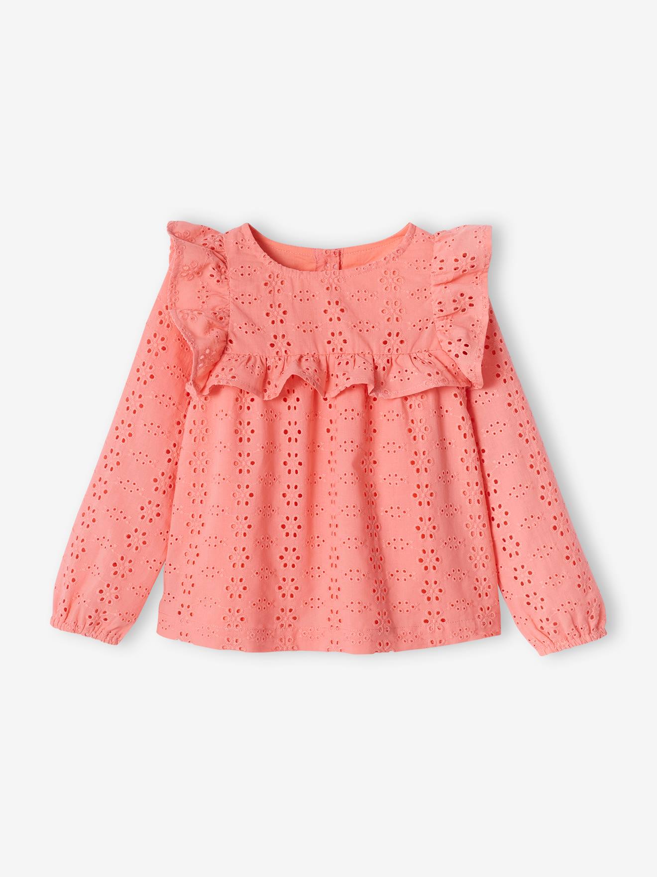 Blusa off-white com babados bordados à inglesa para meninas