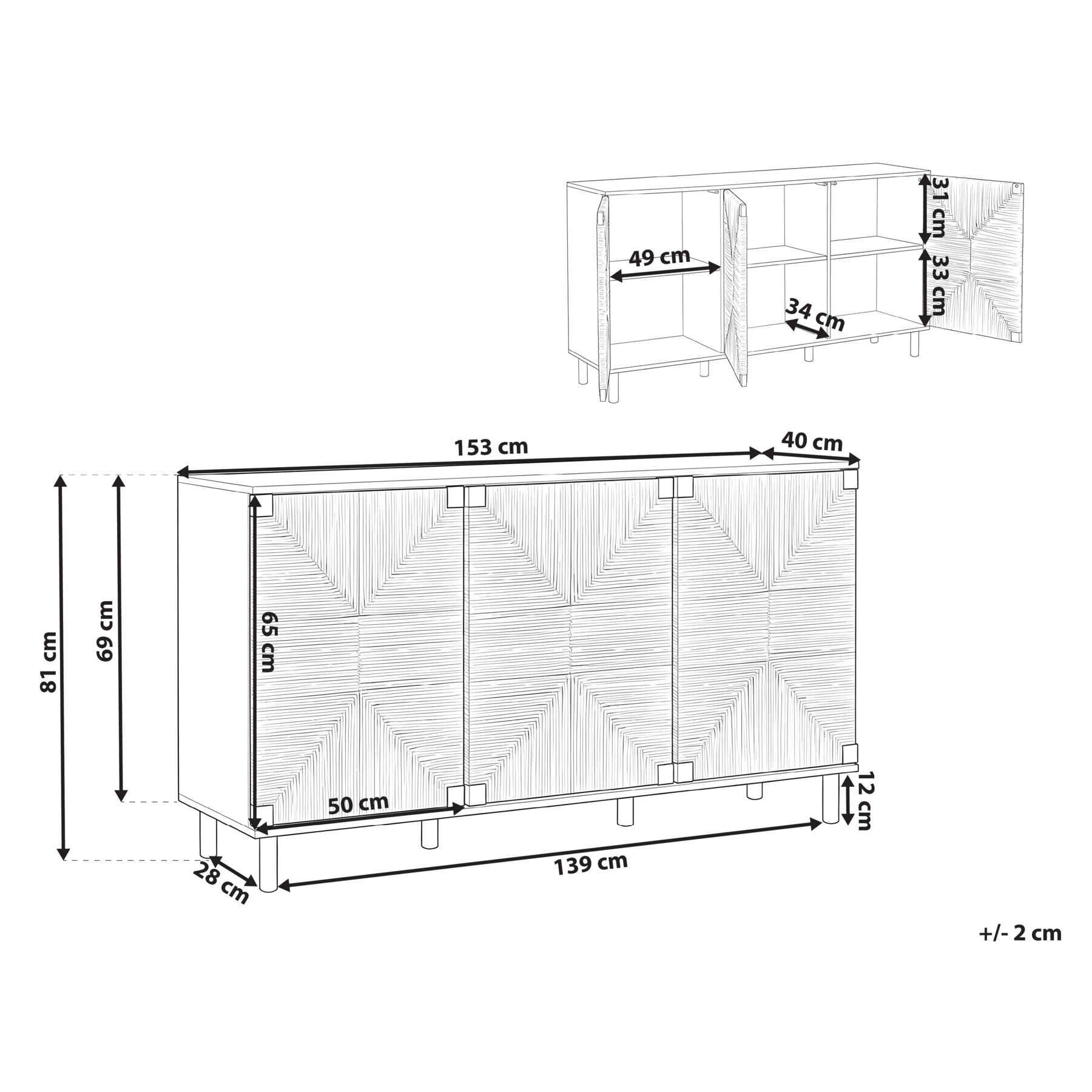 Beliani-BONDI-Dressoir-Lichtbruin-150 cm-Spaanplaat|Papiertouw