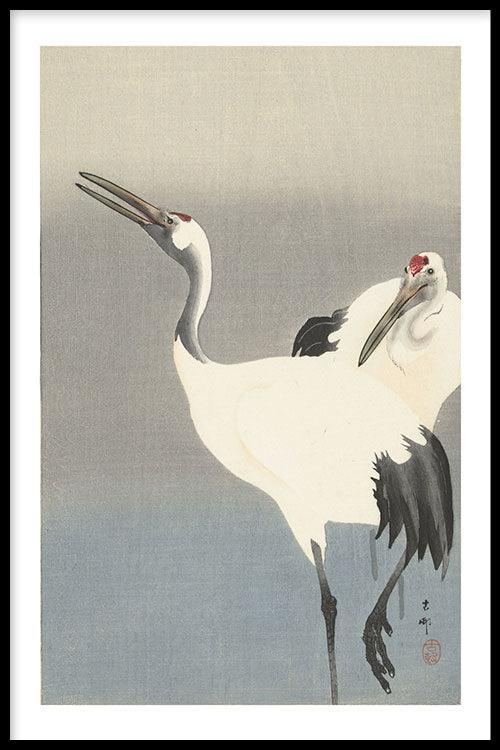 Walljar poster ingelijst - Ohara Koson - Crane bird Poster ingelijst - 50 x 70 cm