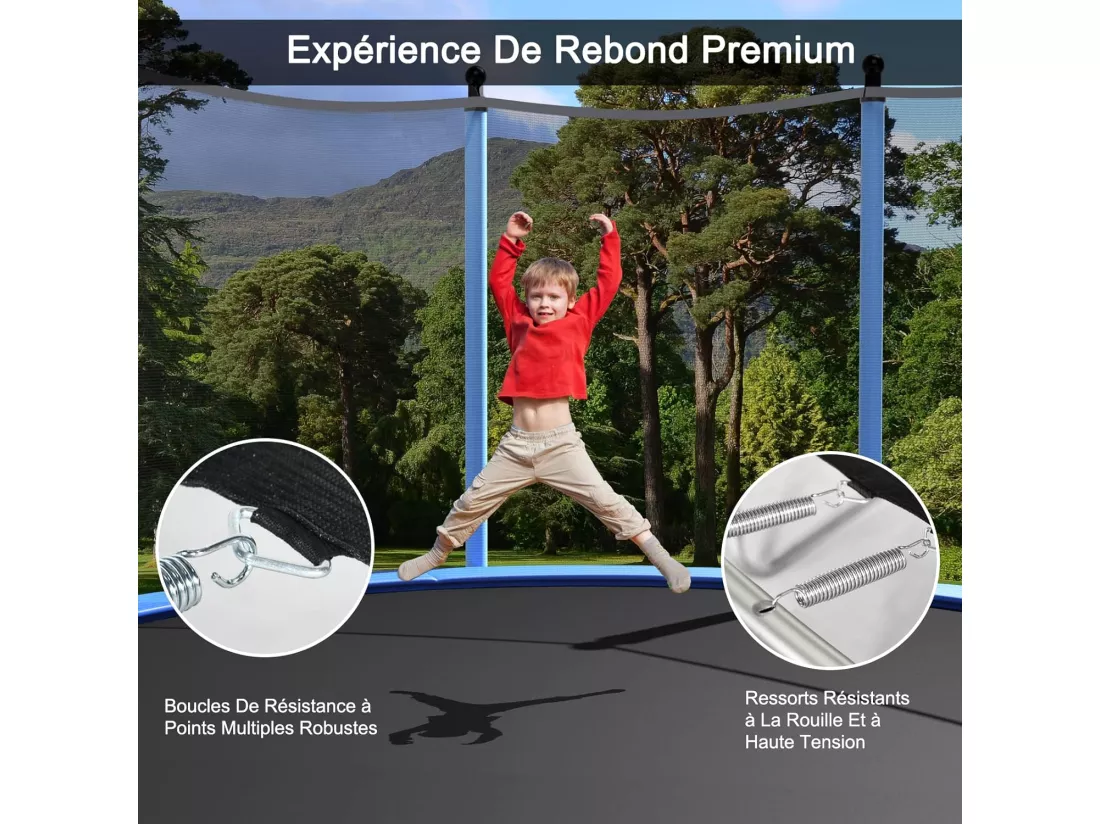 Trampoline Extérieur Ø244CM Enfants avec Filet de Sécurité, Trampoline de Jardin Rond avec Cadre en Acier & 3 Pieds en Forme U, Certification GS, Charge 100kg pour Garçon et Fille