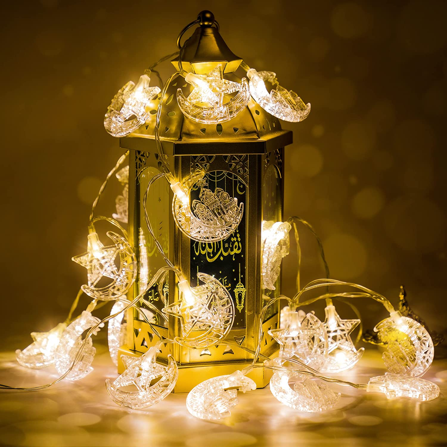 (3m) 20 LED's Ramadan Deko Lichterkette Halbmond / Stern / Moschee Eid Mubarak Beleuchtung (Batteriebetrieben) - Warmweiss