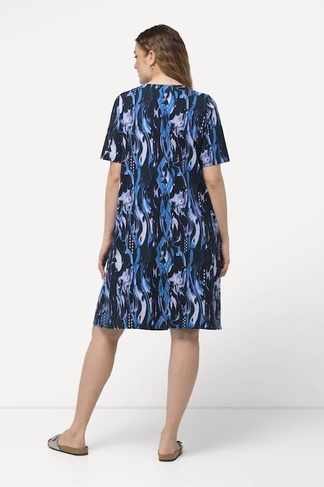 Jersey-Midikleid, A-Linie, V-Ausschnitt, Halbarm
