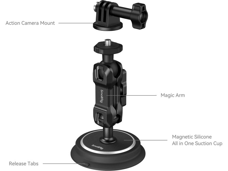 Smallrig Saugnapfhalterung Magic Arm Magnetic Magic Arm Magnetische Saugnapfhalterung für Action-Kameras
