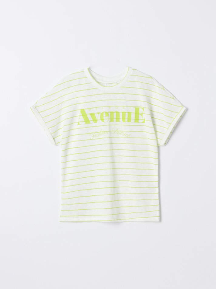 Camiseta listrada estampada - Branca/verde