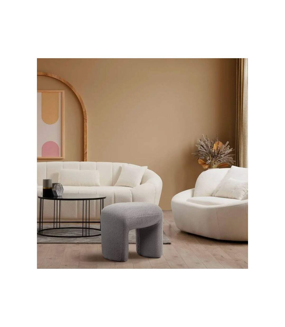 Paris Prix - Pouf Tissu Bouclette aria 46cm Gris