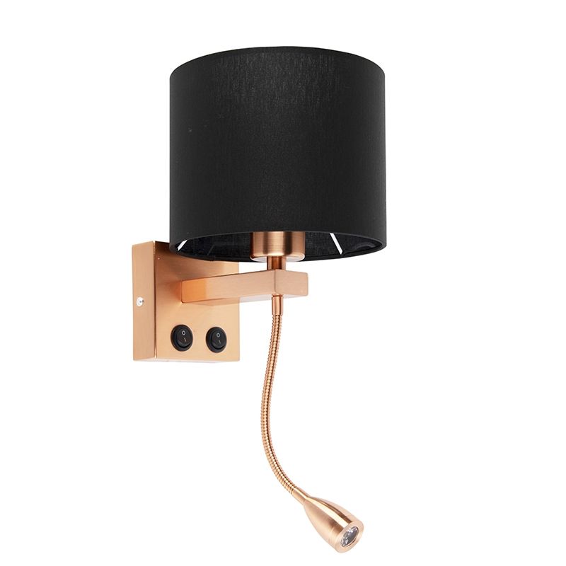 Art deco wandlamp koper met zwarte kap - Brescia