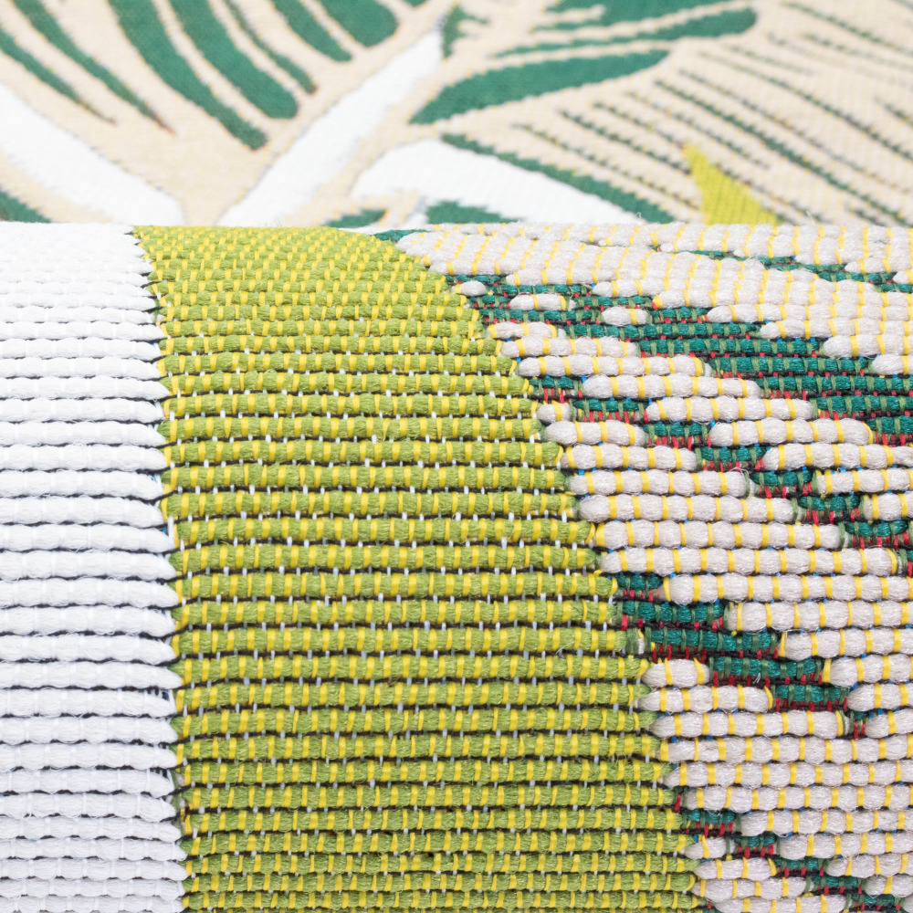 Tapis salon, chambre, cuisine effet jute motifs feuillage tropiques vert/beige 150x200cm- décoration- mobilier d'intérieur