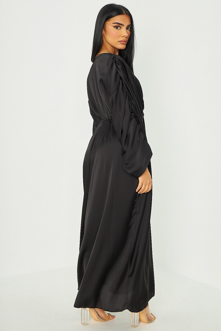 Robe manche bouffante satinée noire
