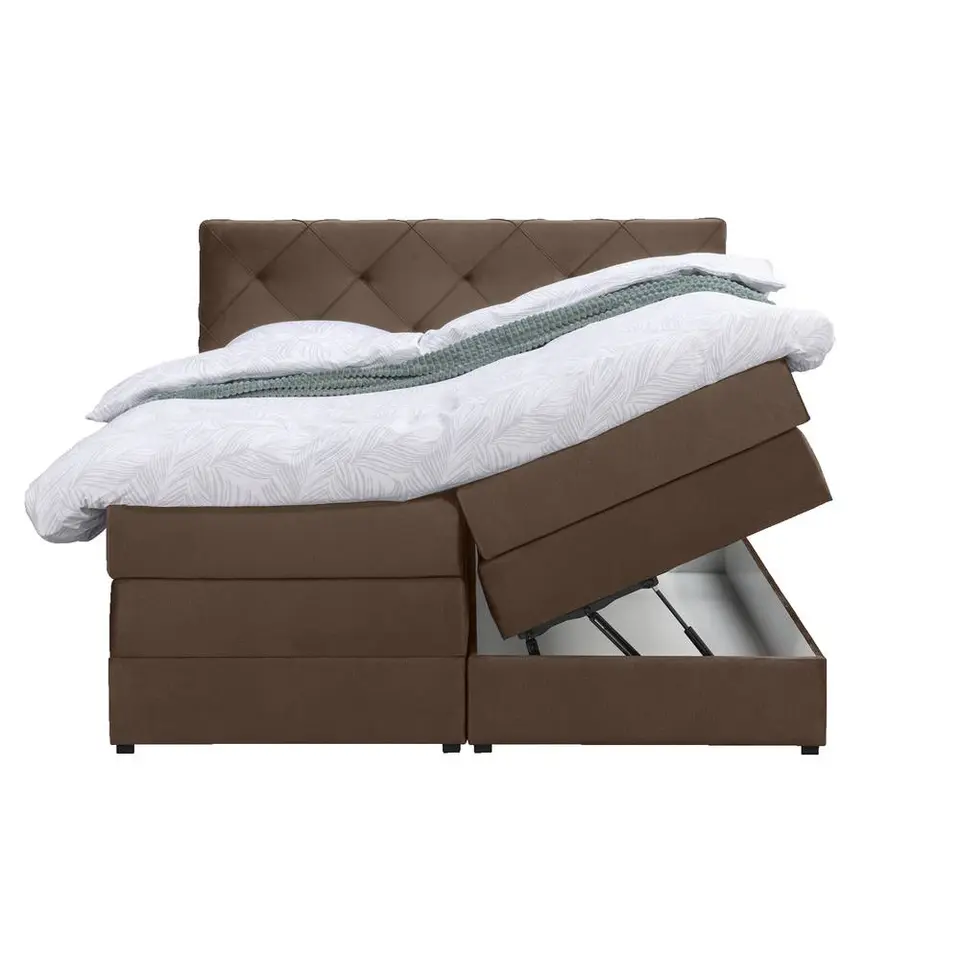 Boxspring met opbergruimte Liv geruit - bruin - 180x200 cm