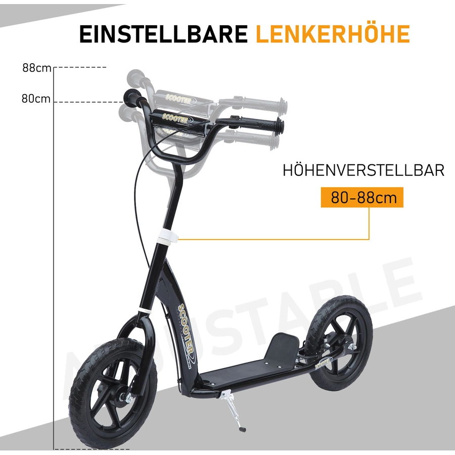 HOMCOM Kinderroller Anti-Rutsch Trittfläche, Metallfahrradständer zum Parken, schwarz