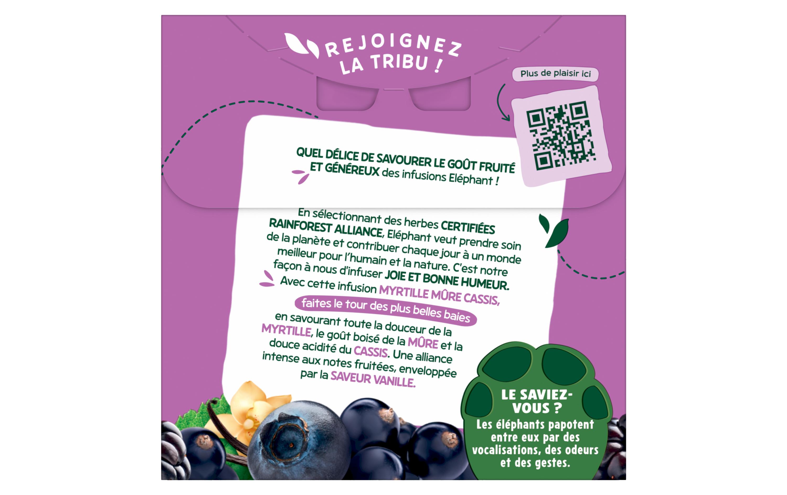 Teebeutel Infusion Myrtille Múre Cassis 20 StückTee mit Heidelbeere und schwarze Johannisbeere