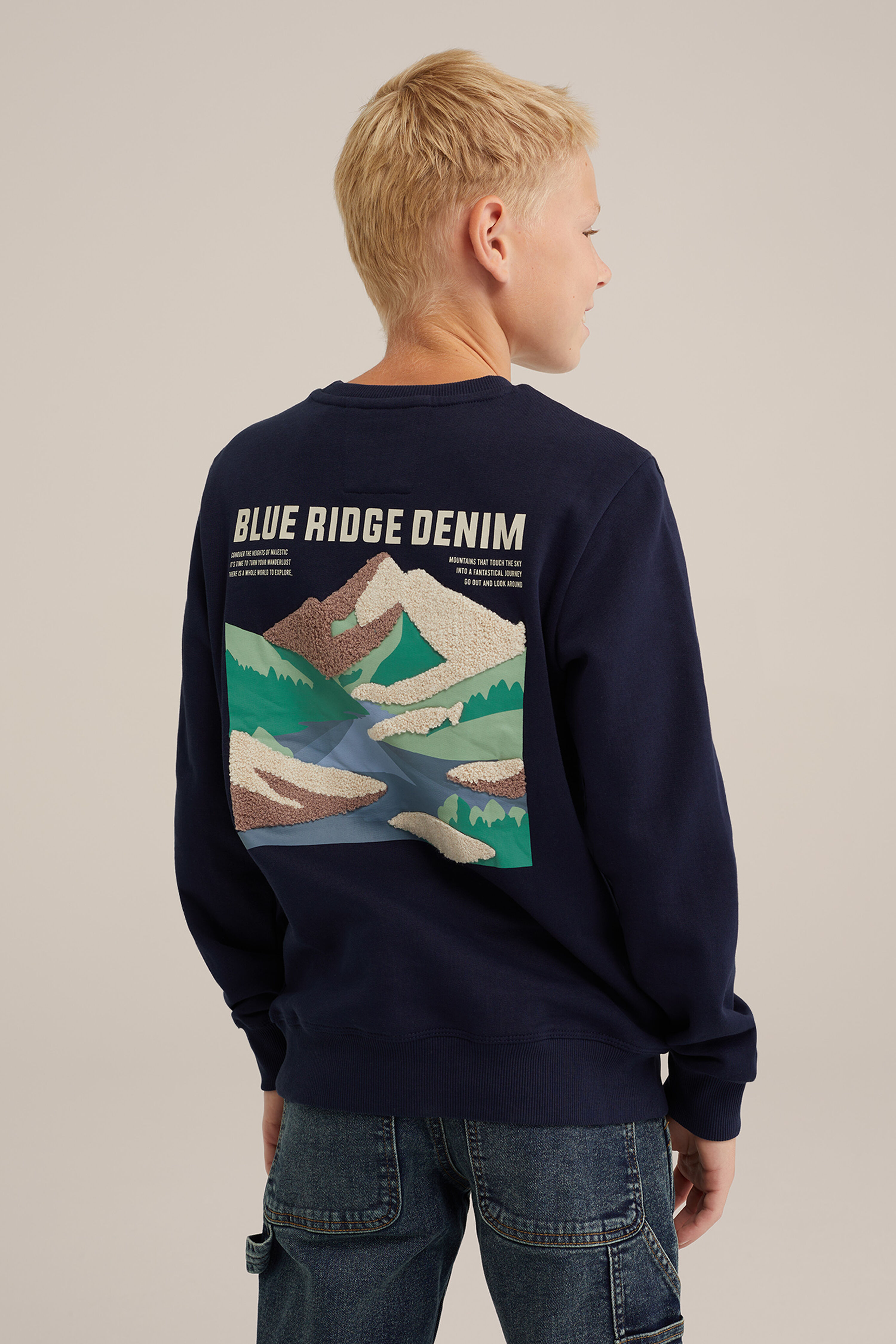 Jongens sweater met opdruk Blue Ridge Donkerblauw