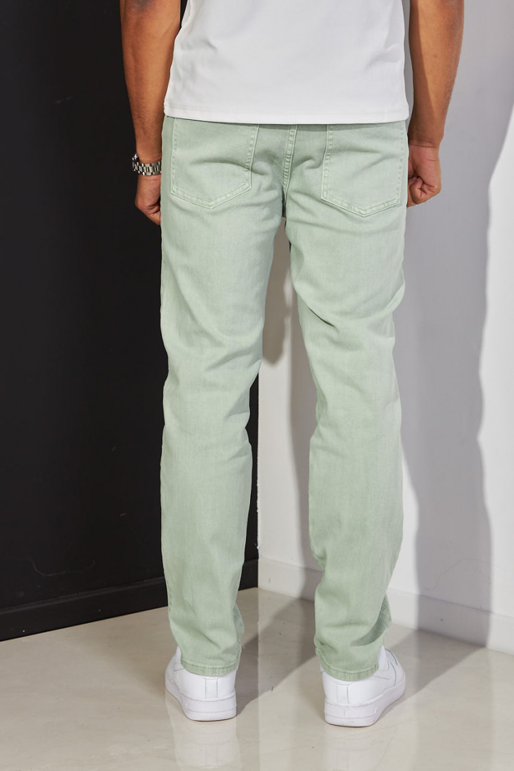 Jeans coupe droite vert clair à poches