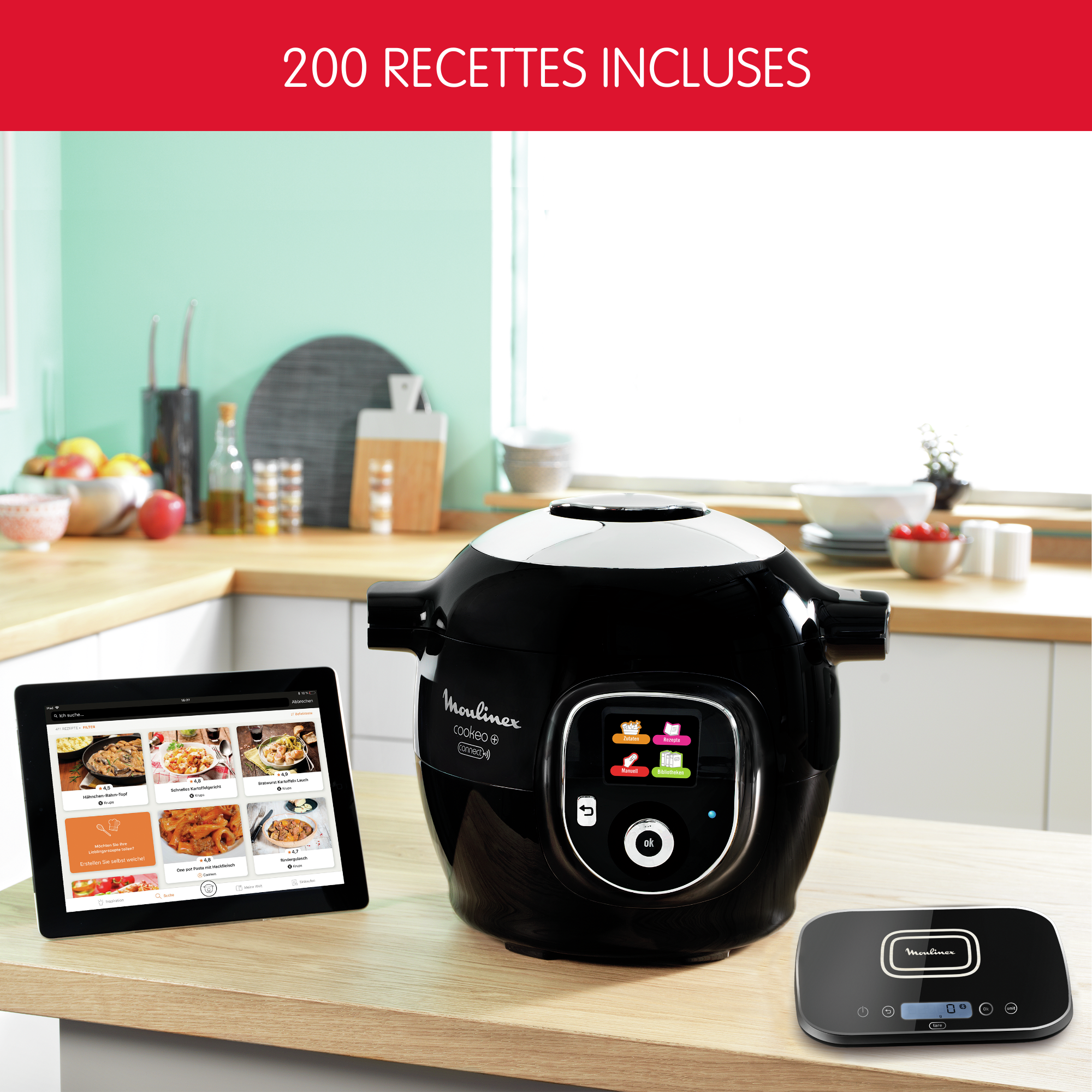 Cookeo + Connect, Multicuiseur connecté, 6L (2/6 pers.), balance de cuisine