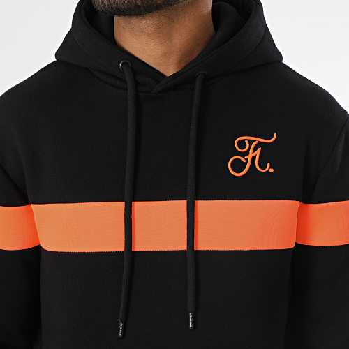 Sweat Capuche Bicolore Fluo Avec Broderie 741 Noir Orange