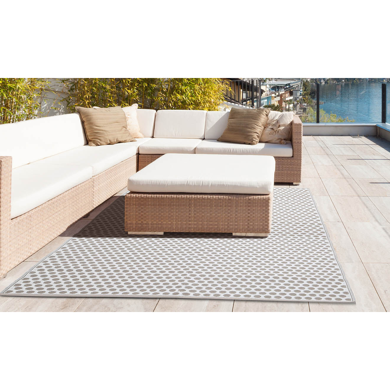 Pratik Garden Tapis extérieur manila blanc/beige - 160x240 cm