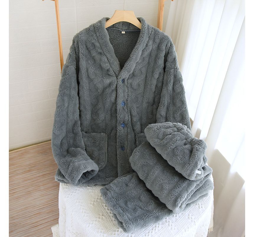 molpes - Bijpassende pyjamaset voor koppels: flanellen top met lange mouwen en knopen + broek
