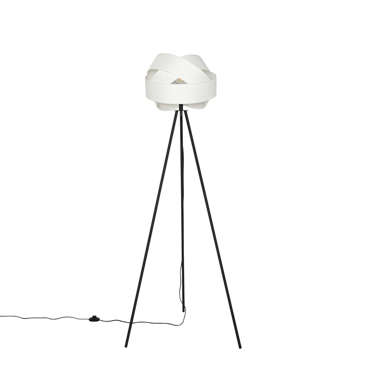 Moderne vloerlamp zwart met witte kap - Cloth