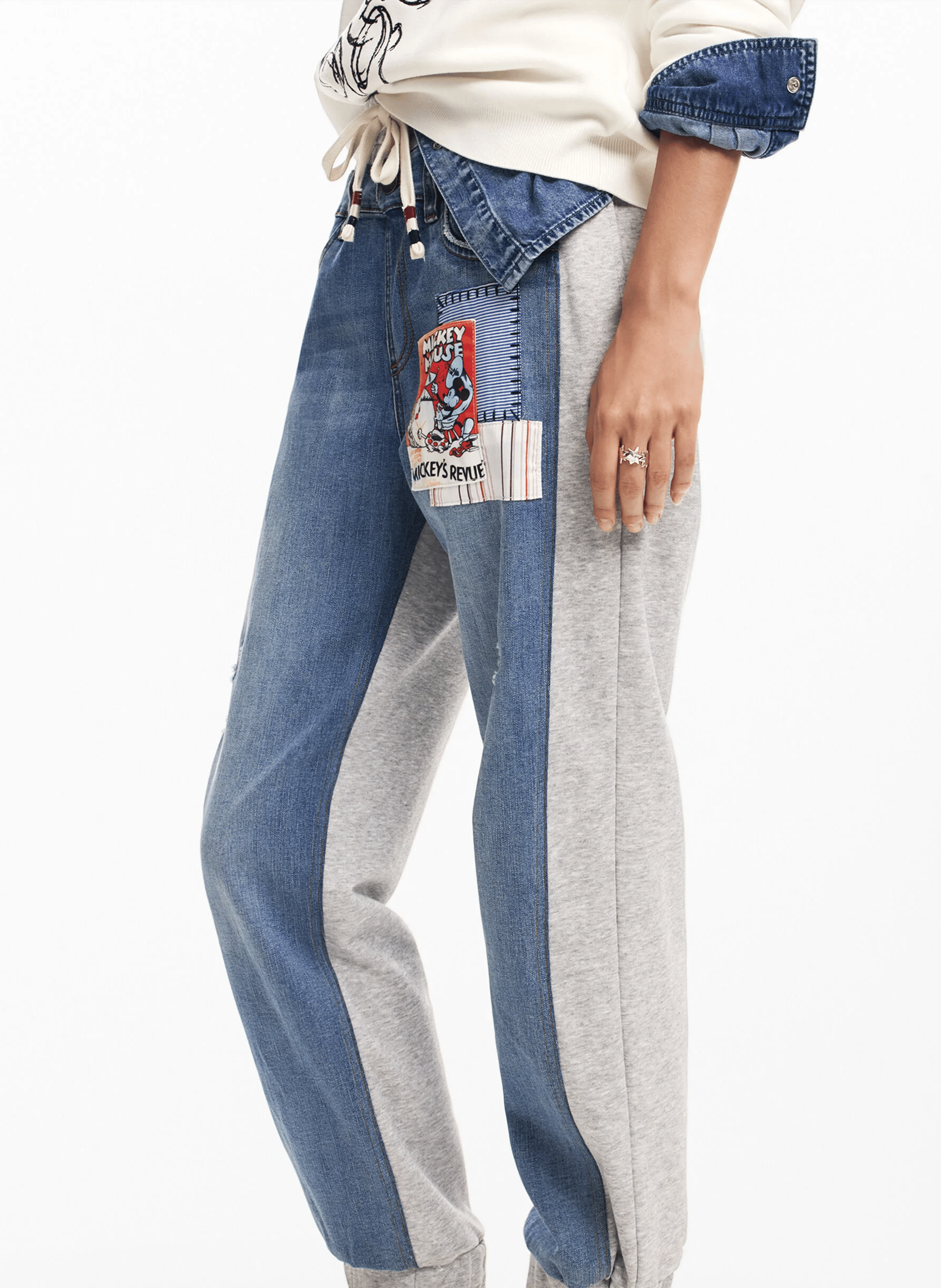 Pantalon jogger bi matière en coton mélangé | Bleu