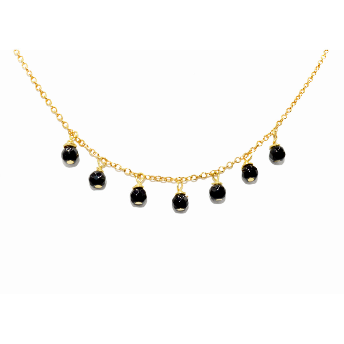 Collier breloque  de Perles d'onyx - doré à l'or fin