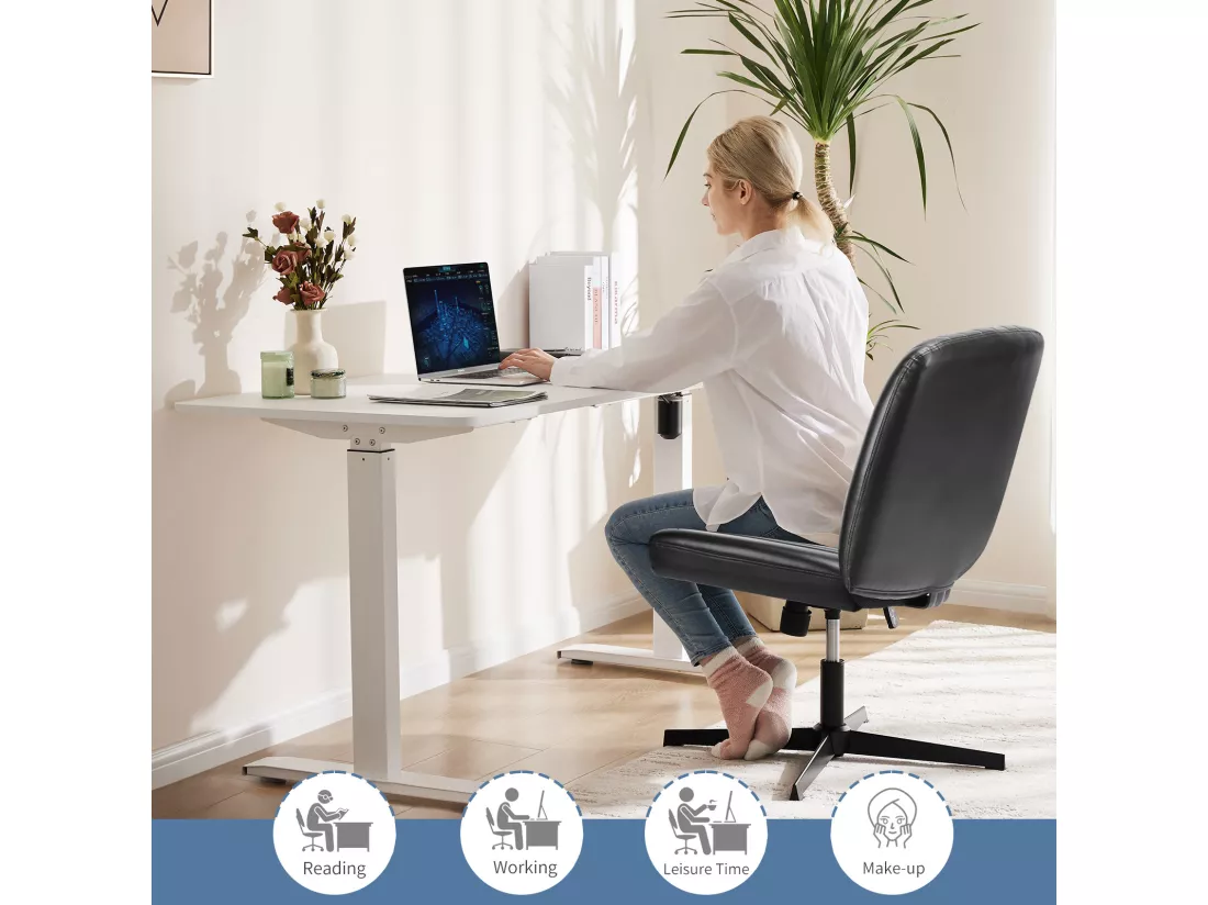 Chaise de bureau,Chaise à piétement croisé,Chaise de bureau sans bras et pivotante,PU,Noir