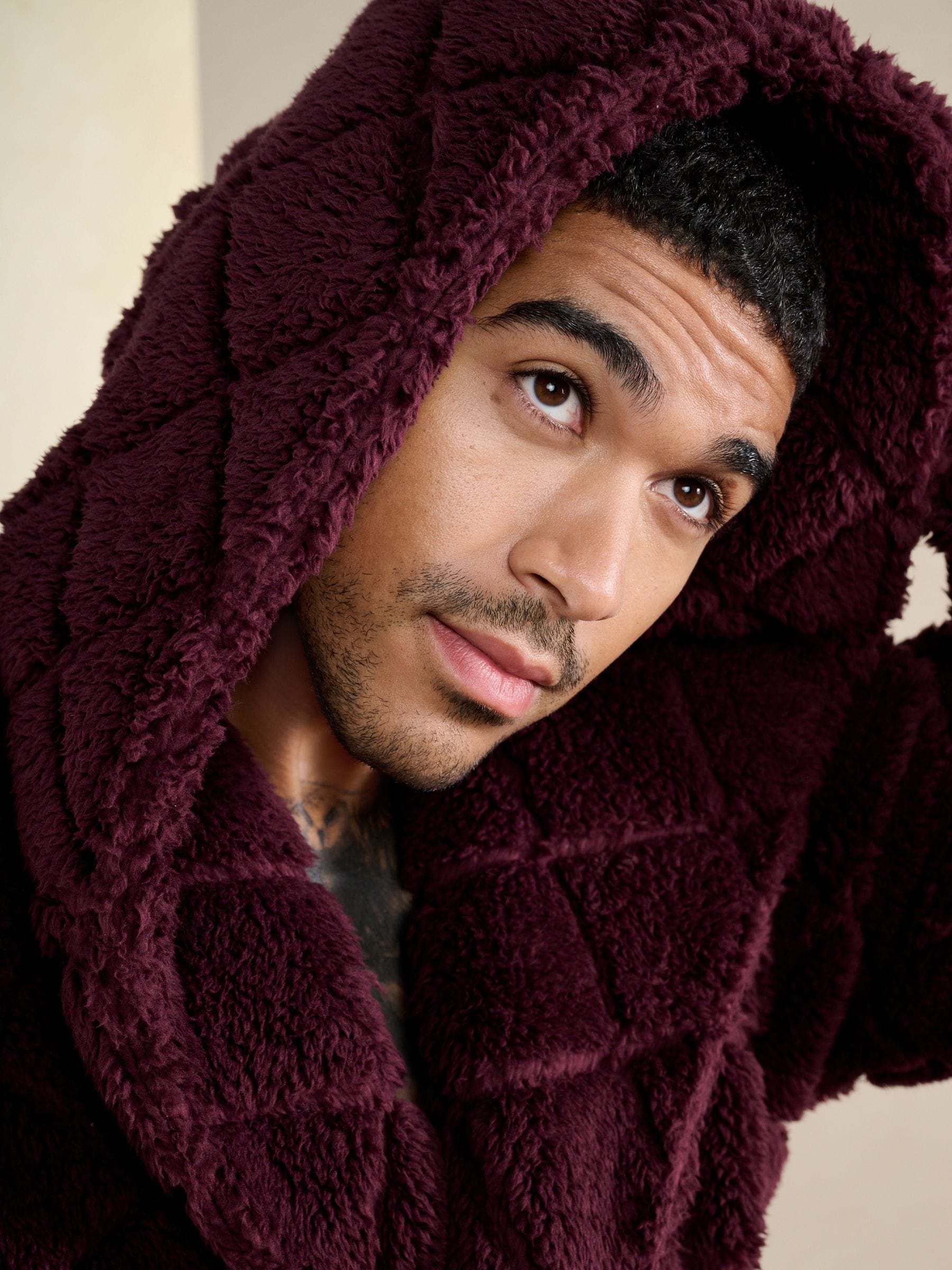 Bordeauxrood - Patterned Cut Borg Dressing Gown