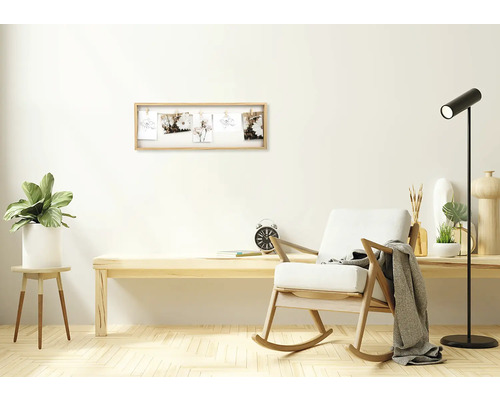 Fotolijst collage, natuurlijke afwerking, 70x25 cm, 5 foto's met houten clips
