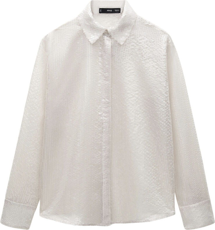 MANGO Semi-transparent sequined shirt Light beige