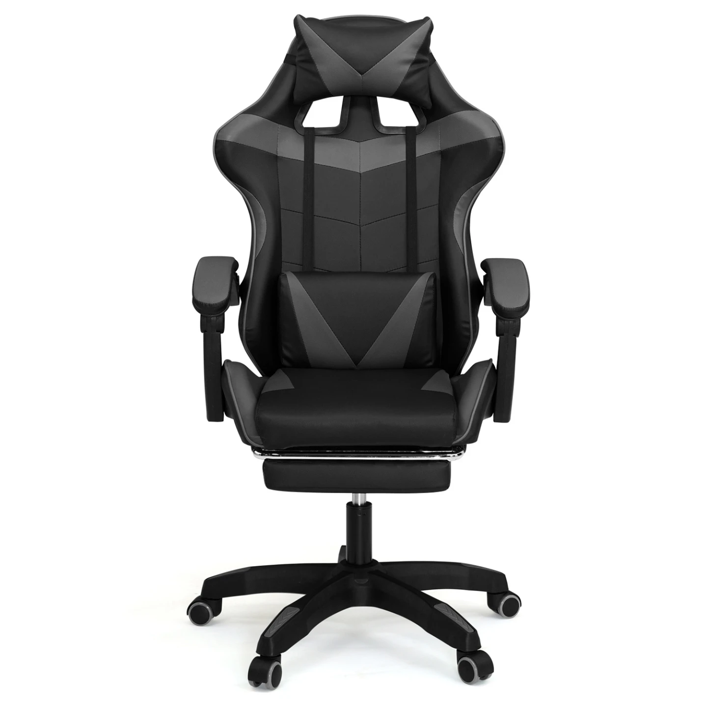 Fauteuil de gaming ALEX réglable avec repose-pied, coussin de tête et coussin lombaire noir et gris