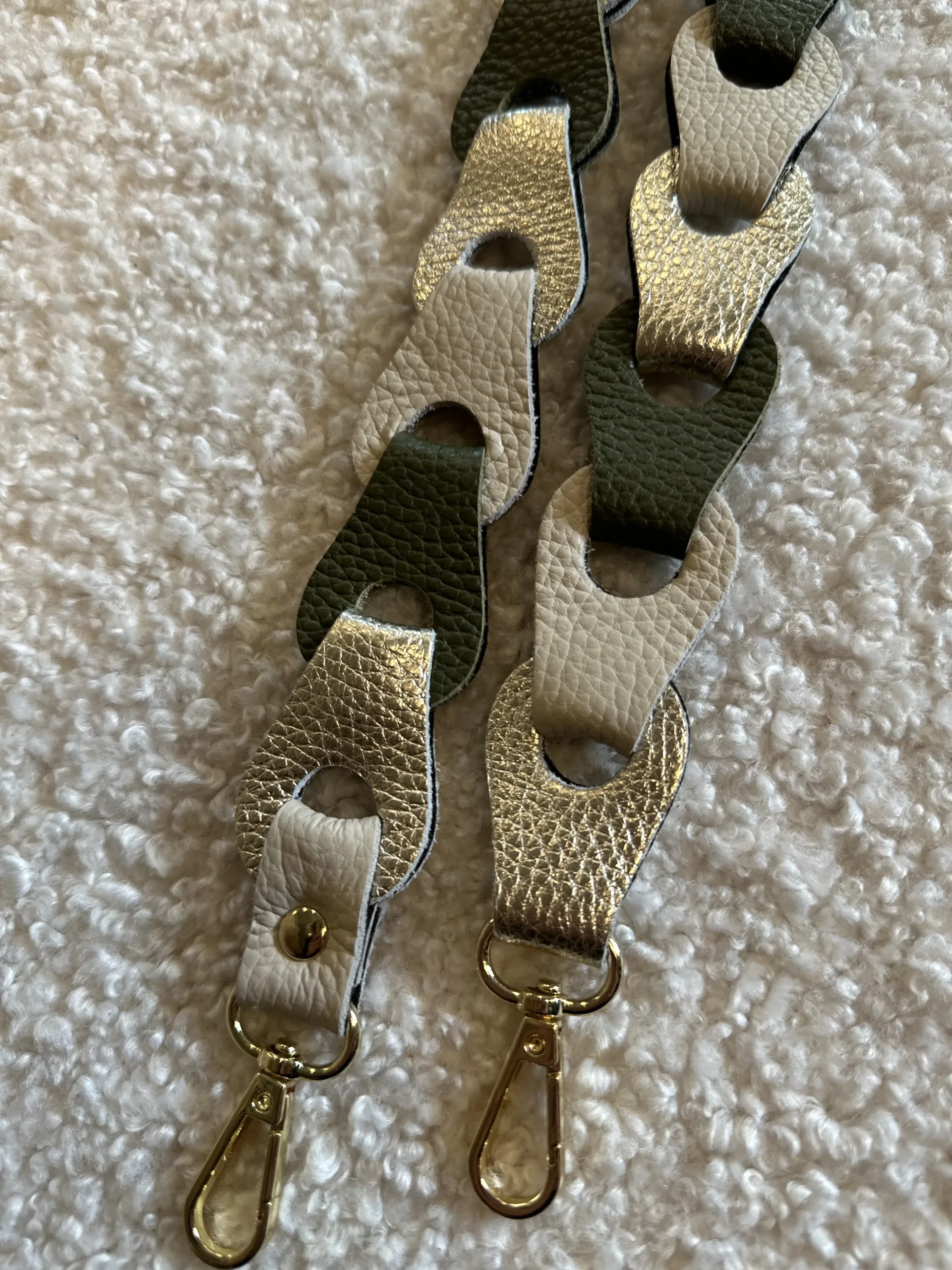 Bag Strap - Breed Groen/Ecru/Zilver - Goud